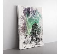 Big Box Art Northern Lights Over The Forest Watercolour Canvas Wall Art Print Ready to Hang Picture, 76 x 50 cm (30 x 20 Inch), Black, Turquoise, Grey, Violet, Black