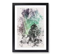 Big Box Art Northern Lights Over The Forest Watercolour Framed Wall Art Picture Print Ready to Hang, Black A2 (62 x 45 cm)