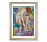Big Box Art Nude with A Cat by Franz Marc Framed Wall Art Picture Print Ready to Hang, Oak A2 (62 x 45 cm)