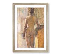 Big Box Art Nude Woman by Kuroda Seiki Framed Wall Art Picture Print Ready to Hang, Oak A2 (62 x 45 cm)