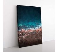 Big Box Art Ocean Hitting Rock in Australia in Abstract Canvas Wall Art Print Ready to Hang Picture, 76 x 50 cm (30 x 20 Inch), Blue, Brown, Teal, Turquoise, Pink