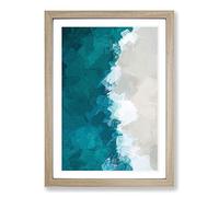 Big Box Art Ocean Kissing The Beach in Abstract Framed Wall Art Picture Print Ready to Hang, Oak A2 (62 x 45 cm)