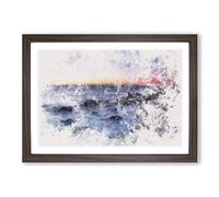 Big Box Art Ocean Reaching The Beach at Sunset Watercolour Framed Wall Art Picture Print Ready to Hang, Walnut A2 (62 x 45 cm)