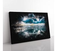 Big Box Art Ocean Reflections in Italy Paint Splash Canvas Wall Art Print Ready to Hang Picture, 76 x 50 cm (30 x 20 Inch), Blue, Grey, Teal, Blue, Black