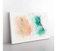 Big Box Art Ocean Upon a Californian Beach in Abstract Canvas Wall Art Print Ready to Hang Picture, 76 x 50 cm (30 x 20 Inch), White, Teal, Turquoise, Green