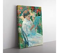 Big Box Art On A Balcony by Mary Cassatt Canvas Wall Art Print Ready to Hang Picture, 76 x 50 cm (30 x 20 Inch), Cream, Turquoise, Green