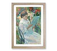 Big Box Art On A Balcony by Mary Cassatt Framed Wall Art Picture Print Ready to Hang, Oak A2 (62 x 45 cm)