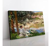 Big Box Art On The Bank of The Seine by Claude Monet Canvas Wall Art Print Ready to Hang Picture, 76 x 50 cm (30 x 20 Inch), Cream, Green, Brown