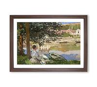 Big Box Art On The Bank of The Seine by Claude Monet Framed Wall Art Picture Print Ready to Hang, Walnut A2 (62 x 45 cm)
