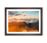 Big Box Art Orange Clouds Above The Mountains in Abstract Framed Wall Art Picture Print Ready to Hang, Walnut A2 (62 x 45 cm)