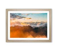 Big Box Art Orange Clouds Above The Mountains in Abstract Framed Wall Art Picture Print Ready to Hang, Oak A2 (62 x 45 cm)