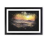 Big Box Art Orange Sunset Above The Waves Paint Splash Framed Wall Art Picture Print Ready to Hang, Black A2 (62 x 45 cm)