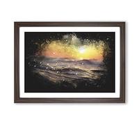 Big Box Art Orange Sunset Above The Waves Paint Splash Framed Wall Art Picture Print Ready to Hang, Walnut A2 (62 x 45 cm)