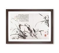 Big Box Art Orchids & Bamboo Vol.2 by Zheng Xie Framed Wall Art Picture Print Ready to Hang, Walnut A2 (62 x 45 cm)