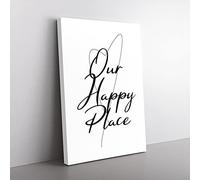Big Box Art Our Happy Place Typography Canvas Wall Art Print Ready to Hang Picture, 76 x 50 cm (30 x 20 Inch), White, Black, Grey