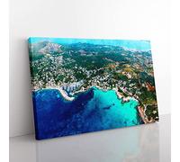 Big Box Art Over Mallorca in Spain Painting Canvas Wall Art Print Ready to Hang Picture, 76 x 50 cm (30 x 20 Inch), Green, Turquoise, Blue