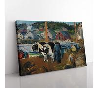 Big Box Art Ox Team, Matinicus Wharf by George Bellows Canvas Wall Art Print Ready to Hang Picture, 76 x 50 cm (30 x 20 Inch), Brown, Black, Green
