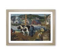 Big Box Art Ox Team, Matinicus Wharf by George Bellows Framed Wall Art Picture Print Ready to Hang, Oak A2 (62 x 45 cm)