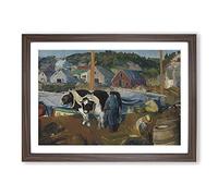 Big Box Art Ox Team, Matinicus Wharf by George Bellows Framed Wall Art Picture Print Ready to Hang, Walnut A2 (62 x 45 cm)