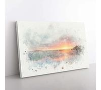 Big Box Art Pacific Coast Sunset in Abstract Canvas Wall Art Print Ready to Hang Picture, 76 x 50 cm (30 x 20 Inch), White, Grey, Yellow, Brown