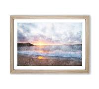 Big Box Art Pacific Coast Sunset Painting Framed Wall Art Picture Print Ready to Hang, Oak A2 (62 x 45 cm)