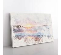 Big Box Art Pacific Coast Sunset Watercolour Canvas Wall Art Print Ready to Hang Picture, 76 x 50 cm (30 x 20 Inch), White, Grey, Yellow, Brown
