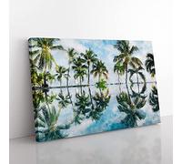 Big Box Art Palm Tree Reflections in Mauritius Painting Canvas Wall Art Print Ready to Hang Picture, 76 x 50 cm (30 x 20 Inch), White, Green, Turquoise, Greige, Olive, Green