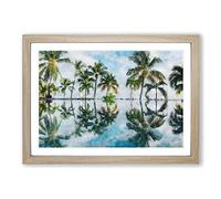 Big Box Art Palm Tree Reflections in Mauritius Painting Framed Wall Art Picture Print Ready to Hang, Oak A2 (62 x 45 cm)