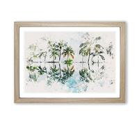 Big Box Art Palm Tree Reflections in Mauritius Watercolour Framed Wall Art Picture Print Ready to Hang, Oak A2 (62 x 45 cm)