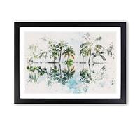 Big Box Art Palm Tree Reflections in Mauritius Watercolour Framed Wall Art Picture Print Ready to Hang, Black A2 (62 x 45 cm)