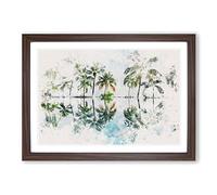 Big Box Art Palm Tree Reflections in Mauritius Watercolour Framed Wall Art Picture Print Ready to Hang, Walnut A2 (62 x 45 cm)