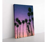 Big Box Art Palm Trees at Sunset in Abstract Canvas Wall Art Print Ready to Hang Picture, 76 x 50 cm (30 x 20 Inch), Mauve, Blue, Lavender, Black, Brown