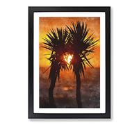 Big Box Art Palm Trees at Sunset Vol.2 Painting Framed Wall Art Picture Print Ready to Hang, Black A2 (62 x 45 cm)