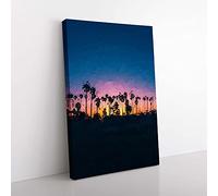 Big Box Art Palm Trees in Santa Barbara in Abstract Canvas Wall Art Print Ready to Hang Picture, 76 x 50 cm (30 x 20 Inch), Green, Blue, Mauve, Orange, Brown