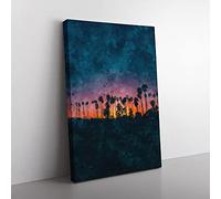 Big Box Art Palm Trees in Santa Barbara Painting Canvas Wall Art Print Ready to Hang Picture, 76 x 50 cm (30 x 20 Inch), Green, Blue, Mauve, Orange, Brown