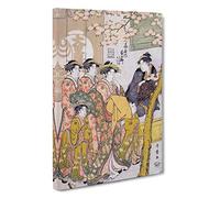 Big Box Art Parade Under Blossoming Cherry Trees by Kitagawa Utamaro Painting Canvas Wall Art Framed Picture Print, 30 x 20 Inch (76 x 50 cm), Brown, Grey, Green, Cream, Purple