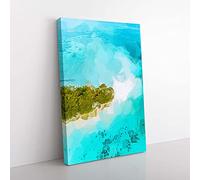Big Box Art Paradise Island in Abstract Canvas Wall Art Print Ready to Hang Picture, 76 x 50 cm (30 x 20 Inch), Turquoise, Olive, Green, Olive, Green
