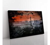 Big Box Art Paris Eiffel Tower Sunset Coal Black Canvas Wall Art Print Ready to Hang Picture, 76 x 50 cm (30 x 20 Inch), Multi-Coloured