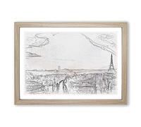 Big Box Art Paris in Sunlight Sketch Framed Wall Art Picture Print Ready to Hang, Oak A2 (62 x 45 cm)