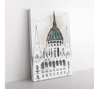 Big Box Art Parliament Building in Budapest in Abstract Canvas Wall Art Print Ready to Hang Picture, 76 x 50 cm (30 x 20 Inch), White, Grey, Black