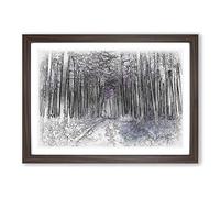 Big Box Art Path Through a Purple Forest Sketch Framed Wall Art Picture Print Ready to Hang, Walnut A2 (62 x 45 cm)