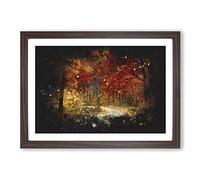 Big Box Art Path Through The Forest at Autumn Paint Splash Framed Wall Art Picture Print Ready to Hang, Walnut A2 (62 x 45 cm)