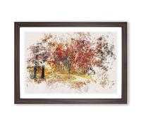 Big Box Art Path Through The Forest at Autumn Watercolour Framed Wall Art Picture Print Ready to Hang, Walnut A2 (62 x 45 cm)