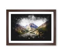 Big Box Art Path Through The Mountains Paint Splash Framed Wall Art Picture Print Ready to Hang, Walnut A2 (62 x 45 cm)