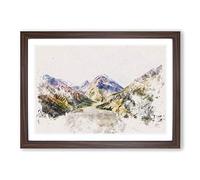 Big Box Art Path Through The Mountains Watercolour Framed Wall Art Picture Print Ready to Hang, Walnut A2 (62 x 45 cm)