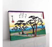 Big Box Art Path to The Ocean by Utagawa Hiroshige Painting Canvas Wall Art Print Ready to Hang Picture, 76 x 50 cm (30 x 20 Inch), White, Brown, Green, Grey, Yellow