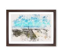 Big Box Art Path to The Sea in Llandudno Wales Watercolour Framed Wall Art Picture Print Ready to Hang, Walnut A2 (62 x 45 cm)
