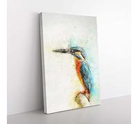 Big Box Art Perched Kingfisher in Abstract Canvas Wall Art Print Ready to Hang Picture, 76 x 50 cm (30 x 20 Inch), White, Teal, Gold, Olive, Green, Brown