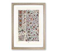 Big Box Art Persian Flowers & Birds Pattern by Albert Racinet Framed Wall Art Picture Print Ready to Hang, Oak A2 (62 x 45 cm)