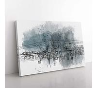 Big Box Art Perth City Skyline Australia at Night in Abstract Canvas Wall Art Print Ready to Hang Picture, 76 x 50 cm (30 x 20 Inch), White, Grey, Black